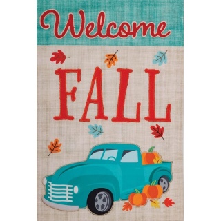 Teal Truck Burlap Flag | Burlap Flags | Fall Flags | Garden Flags