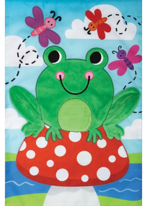 Frog on Toadstool Flag | Applique Flags | Summer Flags | Cool Flag