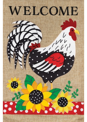 Rooster Sunflowers Flag | Burlap Flags | Garden Flags | Bird Flags