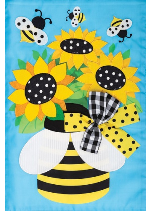 Sunflower Bees Flag | Applique Flags | Floral Flags | Summer Flags