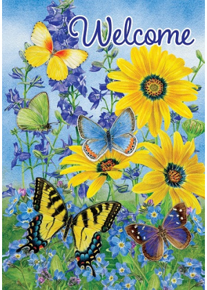 Blue & Yellow Butterflies Flag | Double Sided Flags | Welcome Flag