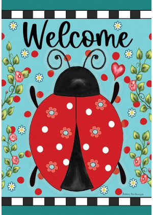 Ladybug Check Flag | Spring Flag | Welcome Flag | Two Sided Flag