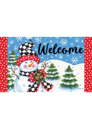 Checkered Snowman Doormat | Decorative Doormats | MatMates
