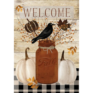 Mason Jar Crow Flag | Fall Flags | Two Sided Flags | Floral Flags