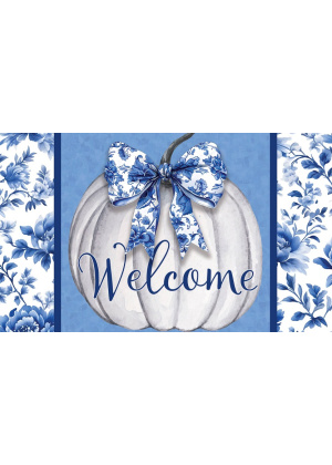 Blue & White Pumpkin Doormat | Decorative Doormats | MatMates