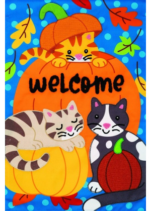 Cats and Pumpkins Flag | Applique Flags | Fall Flags | Garden Flag