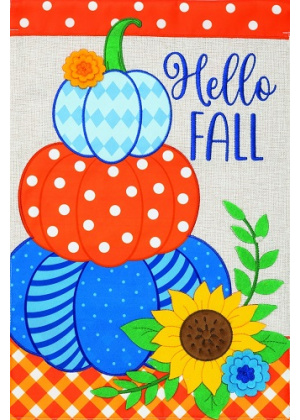 Pumpkin Blue Stack Flag | Applique Flags | Fall Flag | Garden Flag