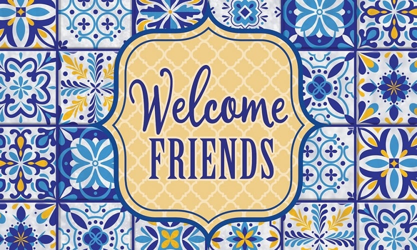 Blue and Yellow Tile Doormat | Decorative Doormats | MatMates